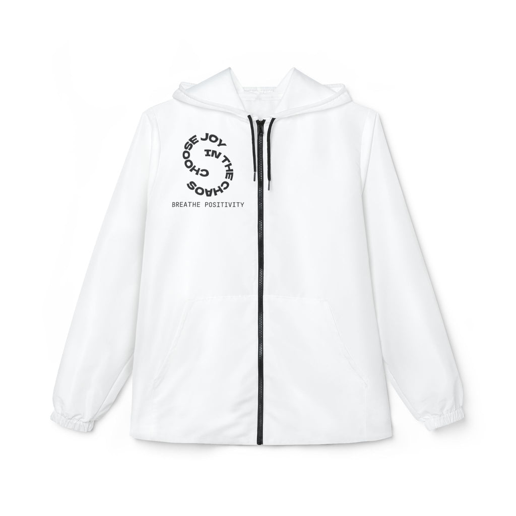 Joy In The Chaos Windbreaker Jacket – Minimalist Black Text Hooded Windbreaker